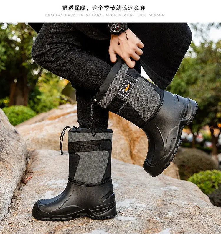 Work Boots for Men Waterproof 2024 Spring New Non-slip Fishing Boots Comfortable Farm Men Boots Winter Plus Cotton Rain Shoes