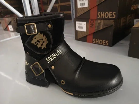 2025 New In Men Boots Luxury Handmade Men Ankle Boots Metal Buckle Zipper Motorcycle Boots Outdoor Plus Size 39-48 Punk Bottines