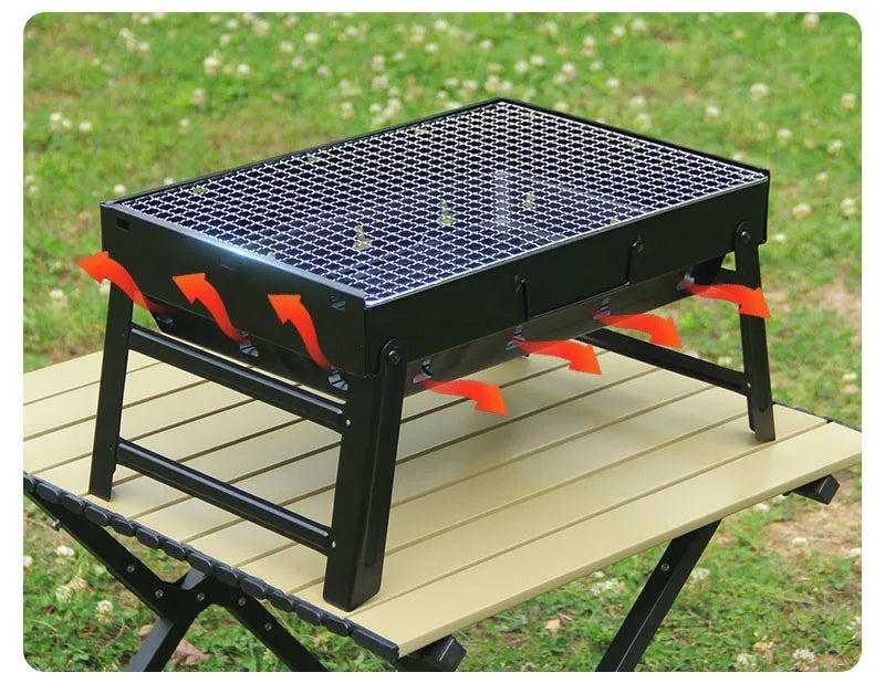Portable Grill BBQ Charcoal Grill Mini Black Grill Stainless Steel Tool Kit Outdoor Cooking Camping Picnic Beach Camping Grill