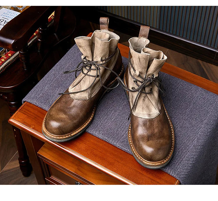 Retro Cowhide Motorcycle Boots Men Quality Breathable Motorbike Leather Boots Wear Resistant Moto Riding Shoes Summer Winter