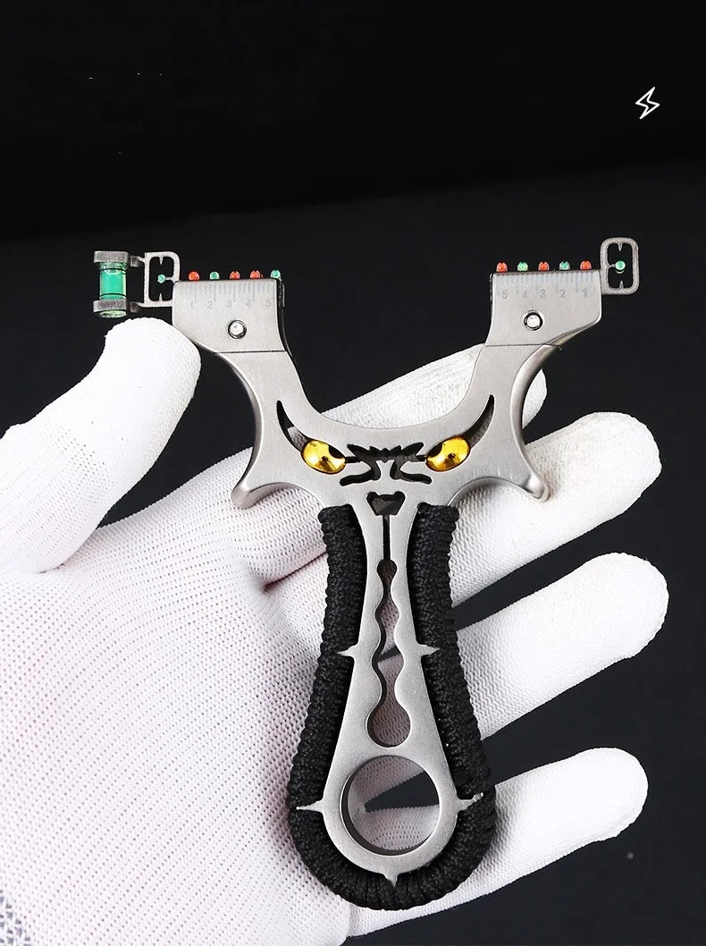 Powerful 304 Stainless Steel Slingshot Precise Shooting Outdoor Handle Hunting Catapult With Flat Rubber Band