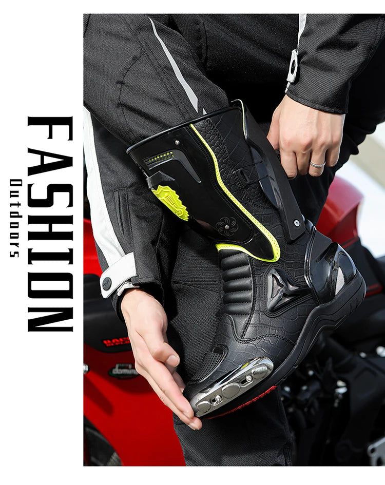 36-47 Leather Motorcycle Boots Men Anti-slip Motorcyclist Shoes Adventure Touring Motocross Bike Boots Motorcycle Accessories