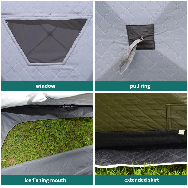YOUSKY Winter Fishing Tent, Thickened Hexagonal Design, 3-4 Person, Quick Opening Cotton Camping Tent for Ice Fishing