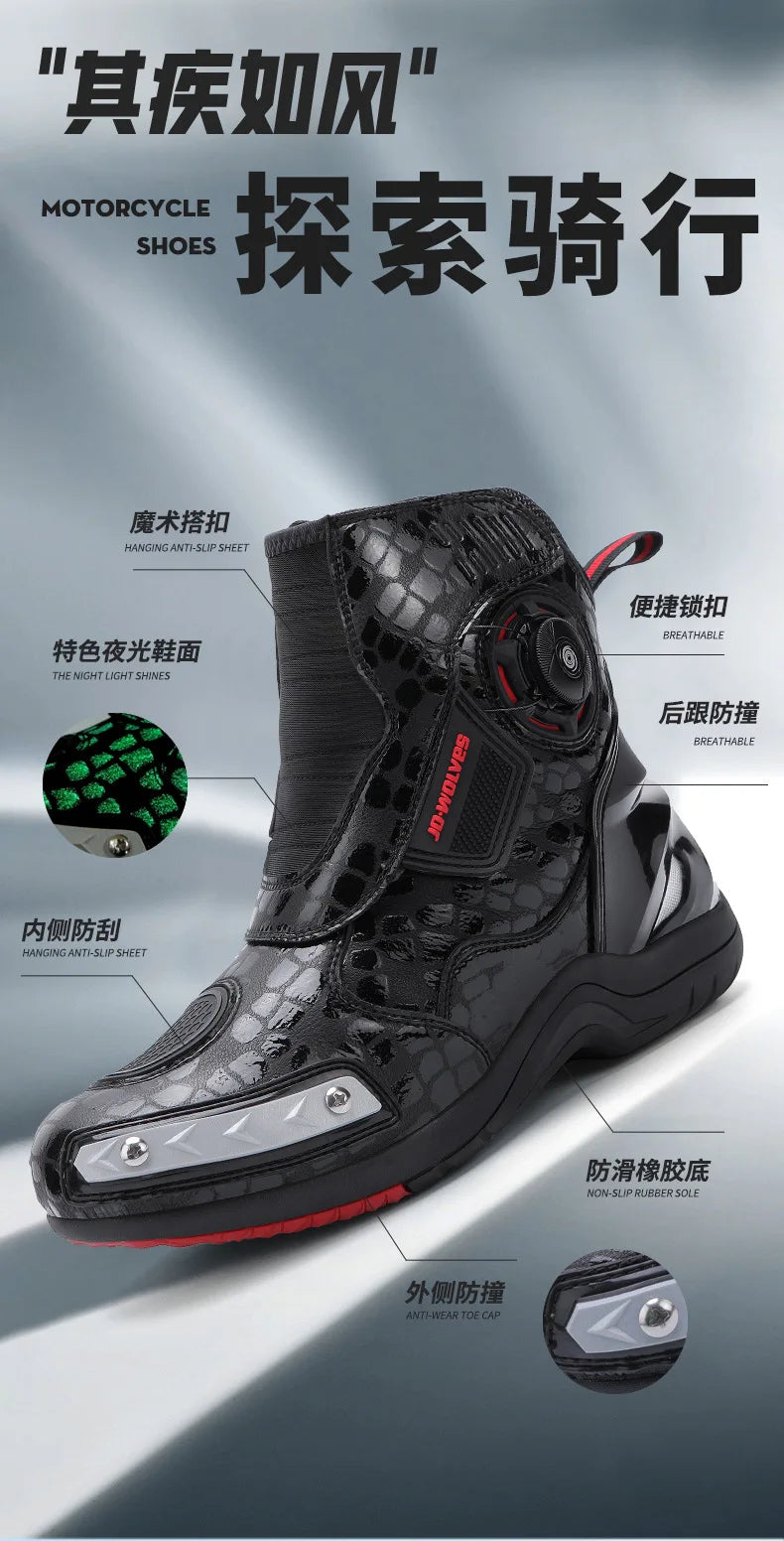 Retro Men Motocross Boots Waterproof Urban Riding Shoes Black Leather Motorcyclist Boots Wear-resistant Motorcycle Racing Shoes