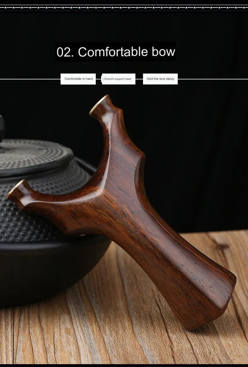 High-quality Brass+Ebony Slingshot Outdoor Smooth Head Hunting Bow Catapult with Rubber Band Steel Ball Strong Magnetic Ring Set