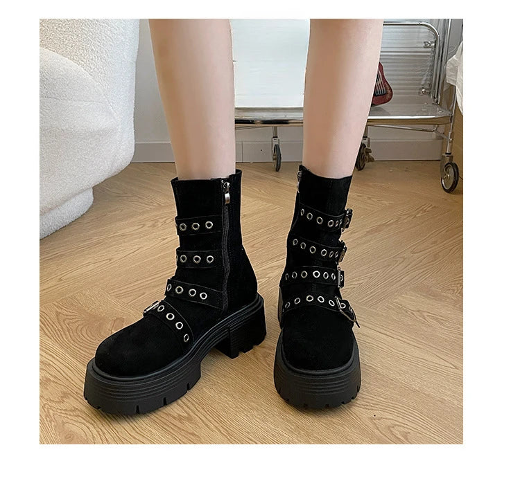 2025 Spring New Brown British Style Platform Women's Boots Fashion Simple Korean Women's Shoes