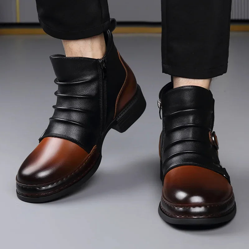 Autumn Winter Retro Ankle Boots for Men Fashion Casual Size Zipper Motorcycle Boots Man New Designer Warm Platform Shoes Male
