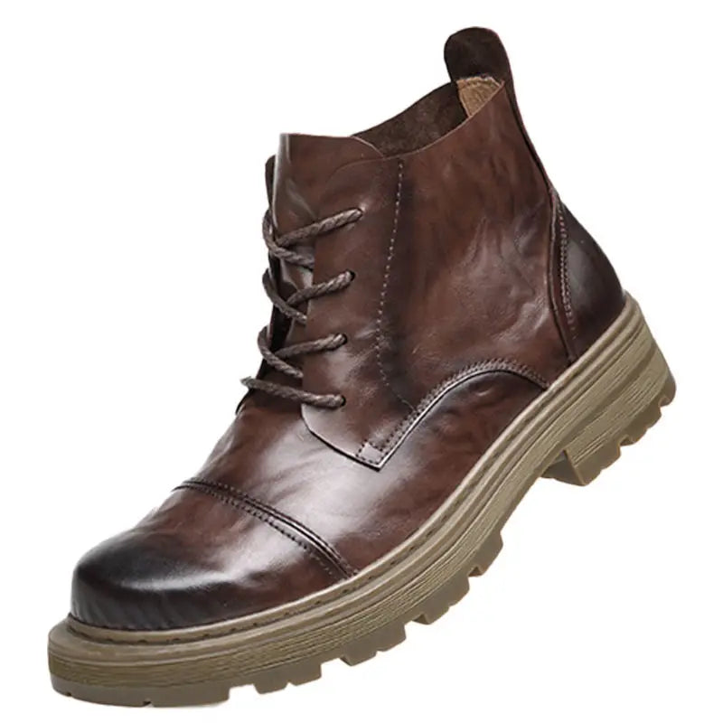 Motorcycle Boot British Style High-top Lace-up Ankle Boots Autumn Winter New Luxury Men's Genuine Leather Designer Shoes