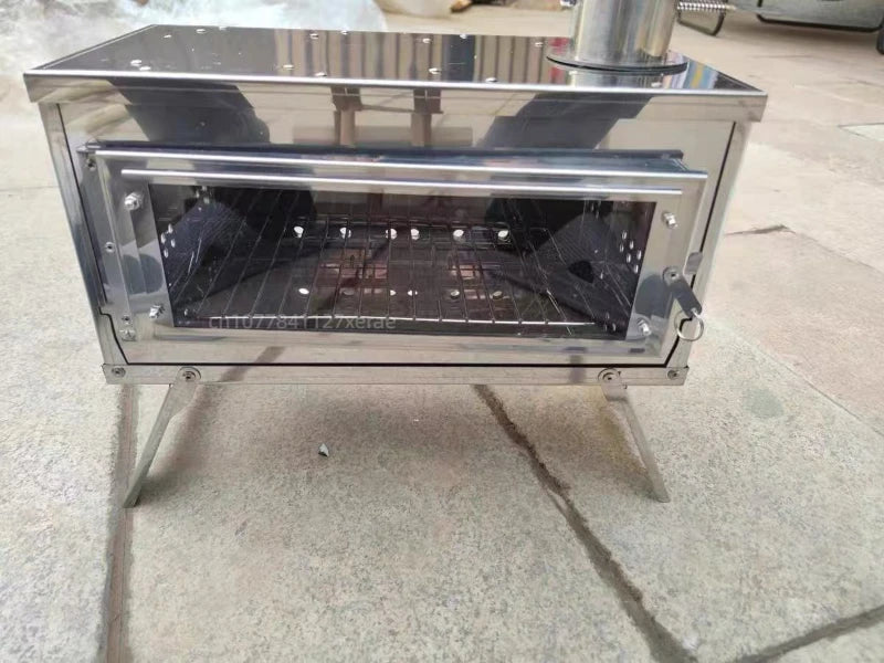 Outdoor tent camping, heat-resistant glass observation stove, portable foldable stainless steel winter heating wood stove