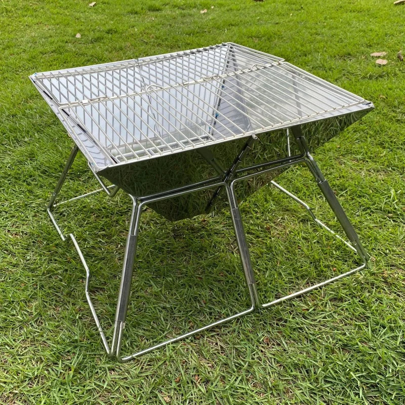 Portable Stainless Steel Folding Charcoal BBQ Grill For 3-4 Person Outdoor Camping Picnic Lightweight Easy Clean Barbecue