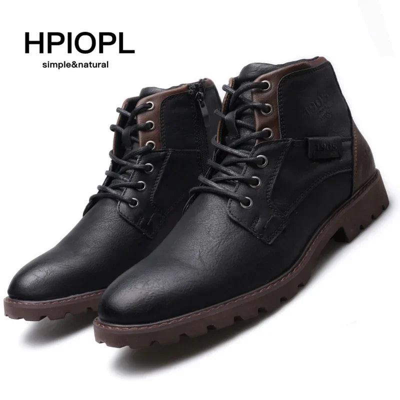 Vintage Men Boots 2024 New Autumn Winter Shoes High Quality Men's Leather Boots Side Zipper Men's Ankle Boots Large Size 39 48