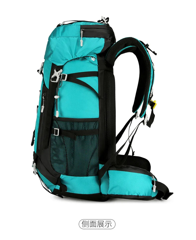 60L Large-Capacity Outdoor Mountaineering Backpack,Anti Splashing Water Wear-Resistant Camping Hiking And Cross-Country Backpack