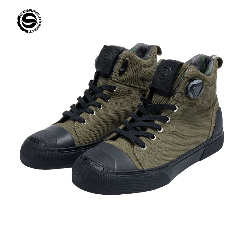 Star Field Knight Green Retro Motorcycle Riding Shoes Comfortable Breathable Hard Protection Wear-resistant Motocross Race Boots