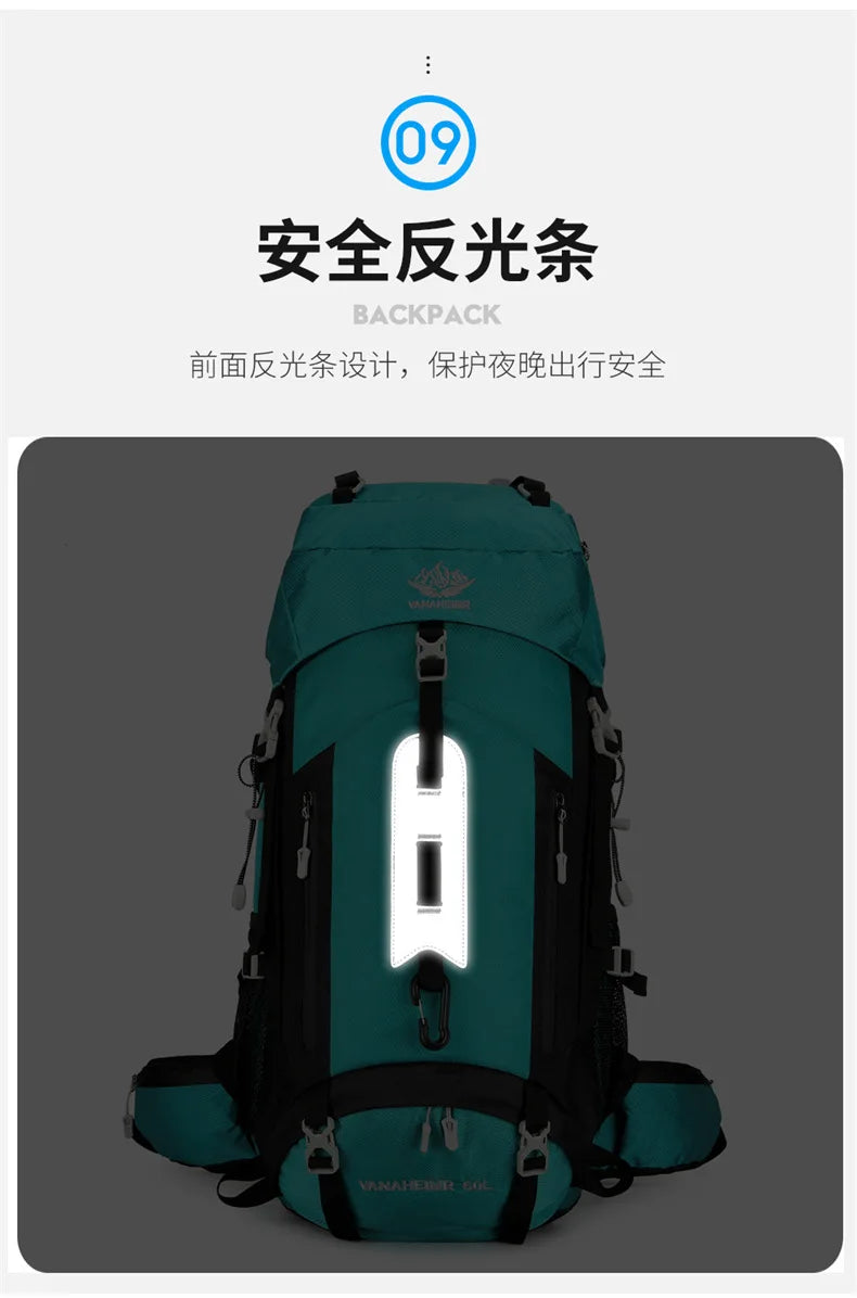 60L Large-Capacity Outdoor Mountaineering Backpack,Anti Splashing Water Wear-Resistant Camping Hiking And Cross-Country Backpack