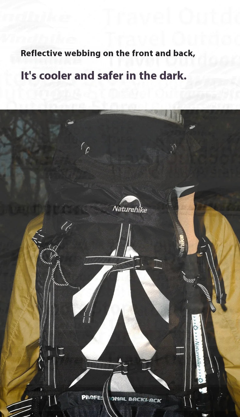 Naturehike 70+5L Backpack Camping Hiking Trekking Backpacking Lightweight Travel Bag With Aluminium Alloy Frame Waterproof Cover