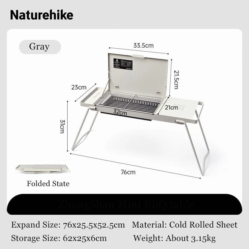 Naturehike Camping Portable Foldable Barbecue Grill Outdoor Mini Camping Grilling Rack 2-speed Adjustable Fire Mini BBQ Table