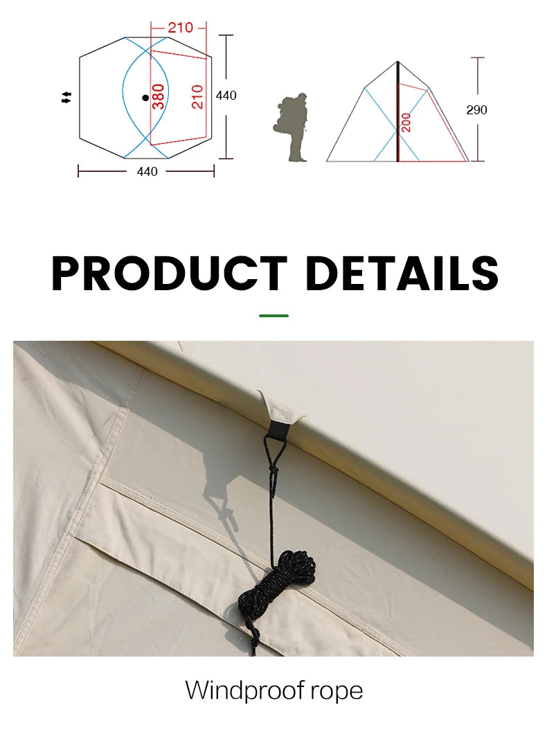 MOBI GARDEN Era290 Outdoor Family Pyramid Camping Tent 5-8 Person Large Space Lobby Sun Shelter Thickened Cotton Portable Tent