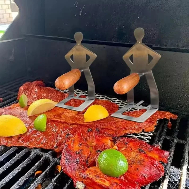 Stainless Steel Funny BBQ Sausage Holder Humanoid Grill Rack for Hot Dogs Portable Camping Picnic Essential with Humorous Design