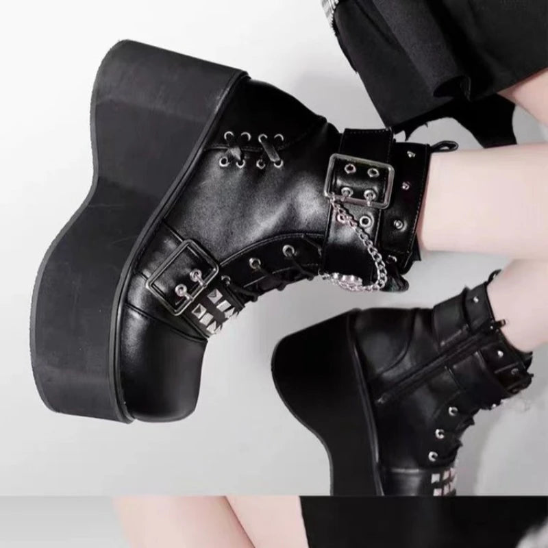 Women Boots New Fashionable Comfortable Platform Soft Women's Ankle Boots Elegant Dark Motorcycle Women's Leather Boots Zapatos