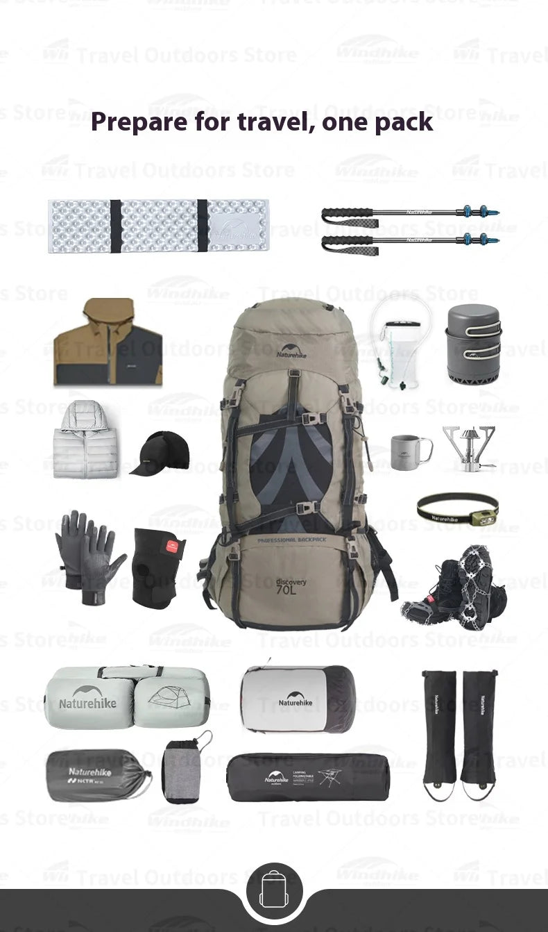 Naturehike 70+5L Backpack Professional Outdoor Climbing Hiking Travel Big Capacity Mountaineering Camping Support System Bag