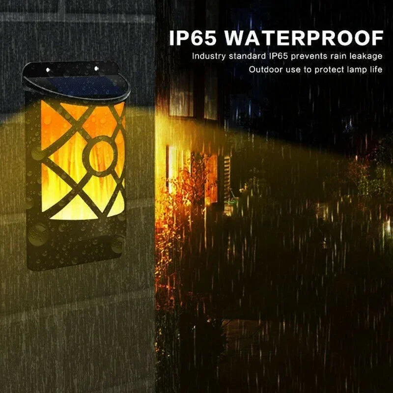 96LED Solar Flame Lights Outdoor, Lattice Design for Garden Pathway Yard Christmas Decor Waterproof Flickering Flame Wall Lights