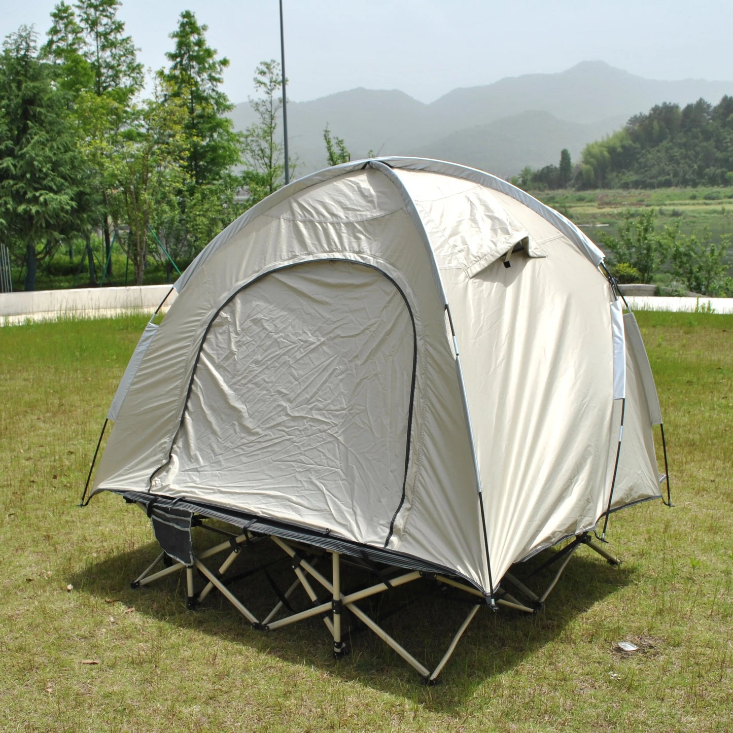 Off-Ground 3 Person Camping Fishing Tent with Double Mesh Doors - Insect Blocking, Durable Design, Easy Setup,Excluding bed