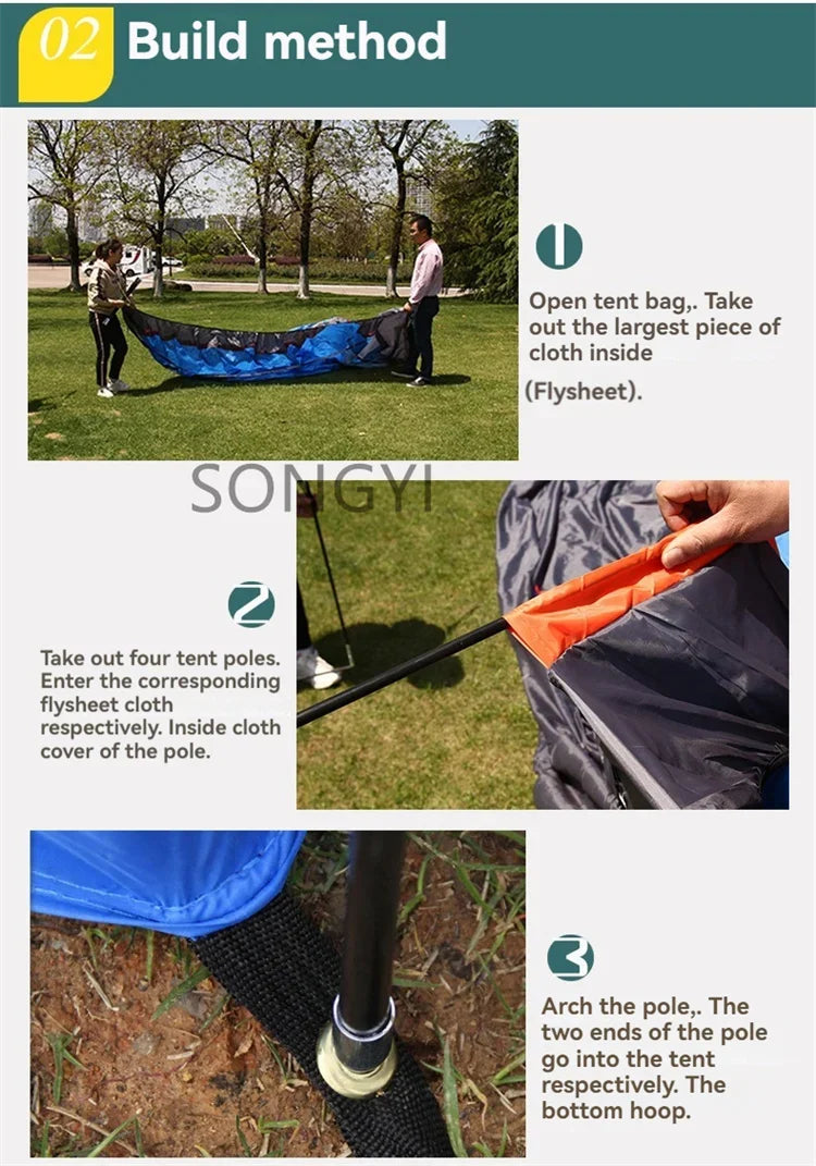 New Exercise BBQ Camping Large Tunnel Tent One Room Two Living Rooms Rainproof Ten People Outdoor Equipment Camping Supplies