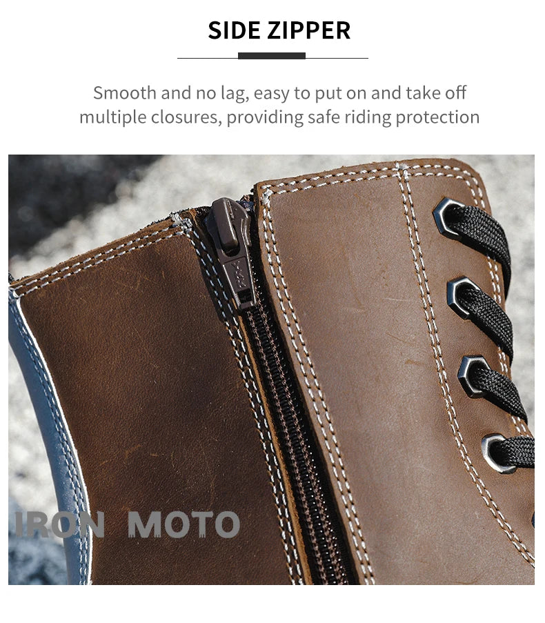 Motorcycle Shoes Men motocross Cruiser Boots Leather Adventure Low Boots Portland Shoes Cowhide Worker Boots for Autumn & Winter