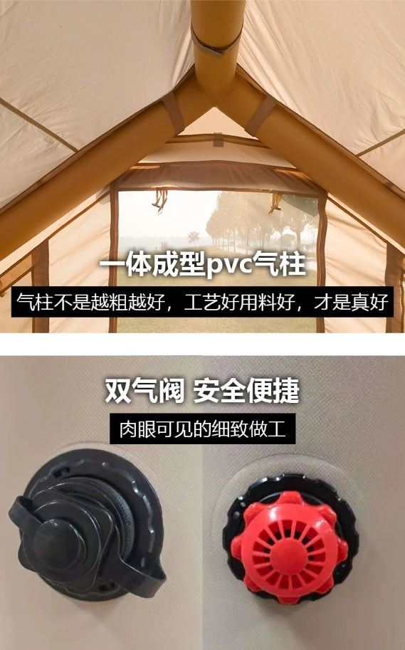 New 12 ㎡ Inflatable Tent Set Two Bedrooms Flysheet for 4~6People Hiking Camping Accessory Sun & Rain Protection Marquee