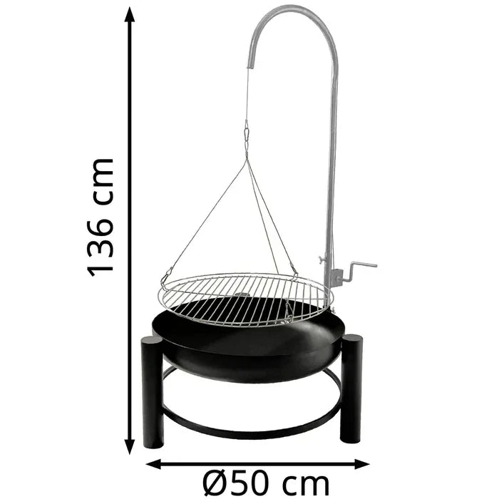 Backyard Height Adjustable Barbecue Grill with Tripod Charcoal Fire Pit Outdoor Camping Hanging Charcoal BBQ Grill