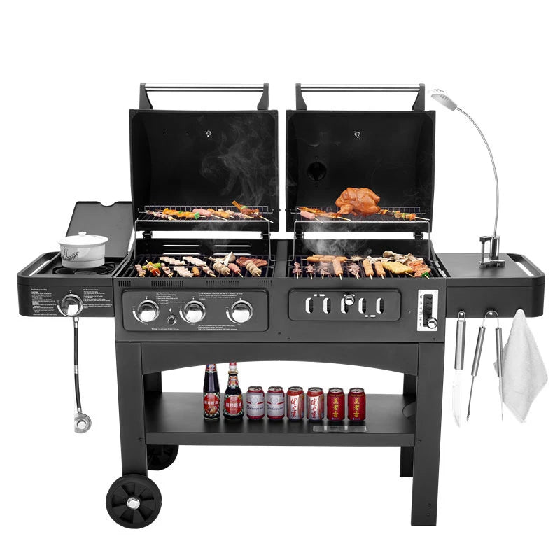 Outdoor Barbecue grill Charcoal Gas Comb BBQ Grill American family party  Machine courtyard gas and carbon dual-use bbq