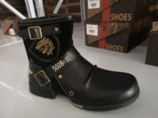 2025 New In Men Boots Luxury Handmade Men Ankle Boots Metal Buckle Zipper Motorcycle Boots Outdoor Plus Size 39-48 Punk Bottines