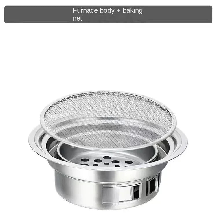Stainless Steel Korean Barbecue Grill Round Household Commercial Camping Party Charcoal Grill Portable Charcoal Barbecue Grill