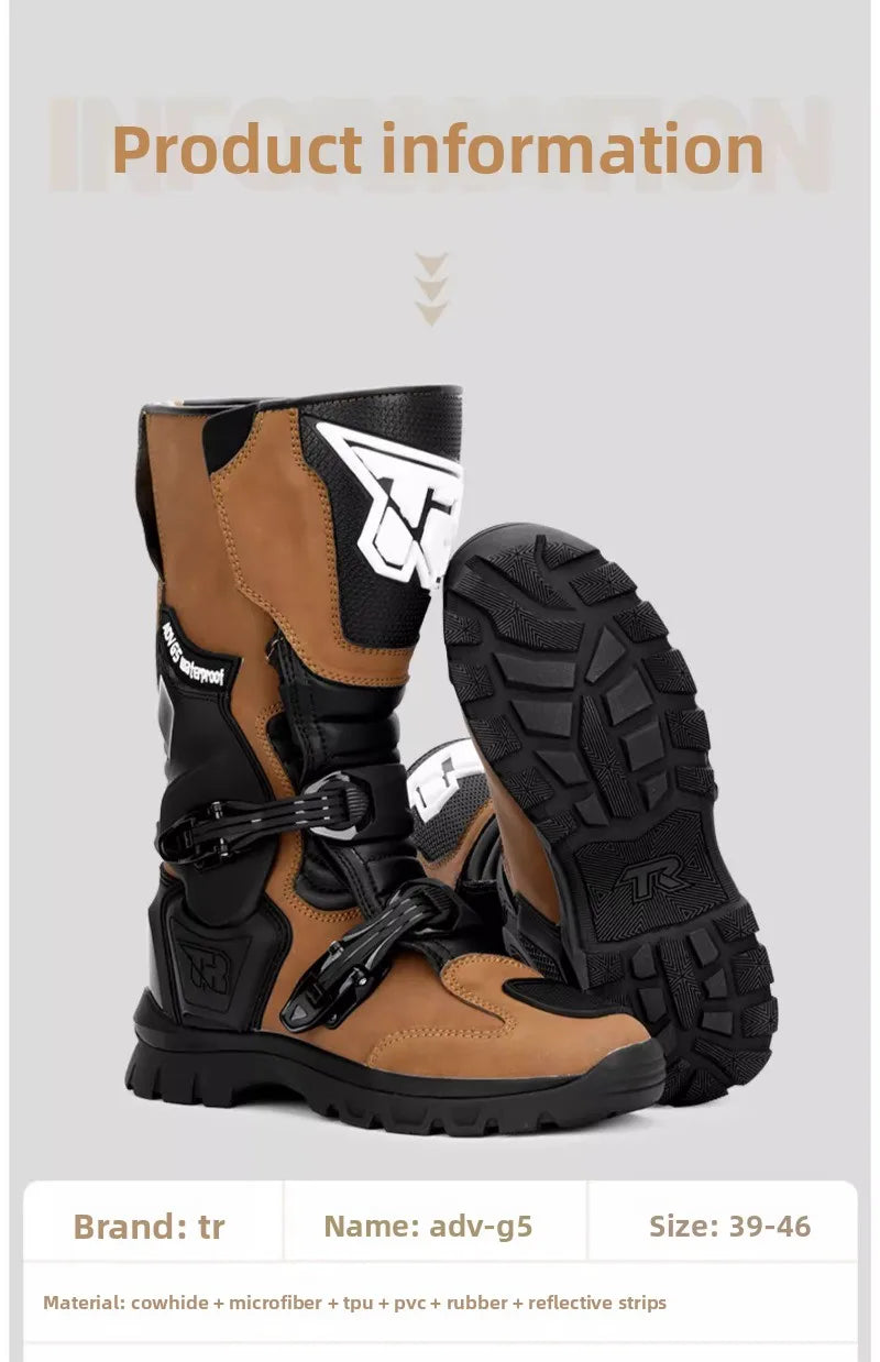 2025New Tiger G5 ADV Motorcycle Boots Black Khaki Off-road Rally Boots Microfiber Waterproof Bota Masculina Adventure Bike Botas