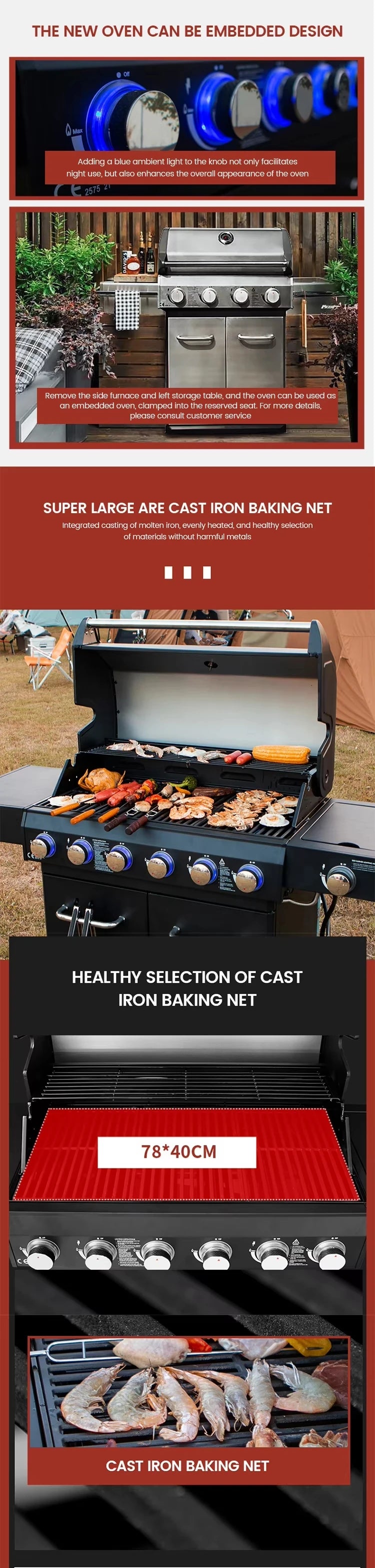 Trolley BBQ Stove  Outdoor Propane Gas BBQ Grill Commercial Gas Barbecue Restaurant  Smokeless 6 burner  BBQ Grills