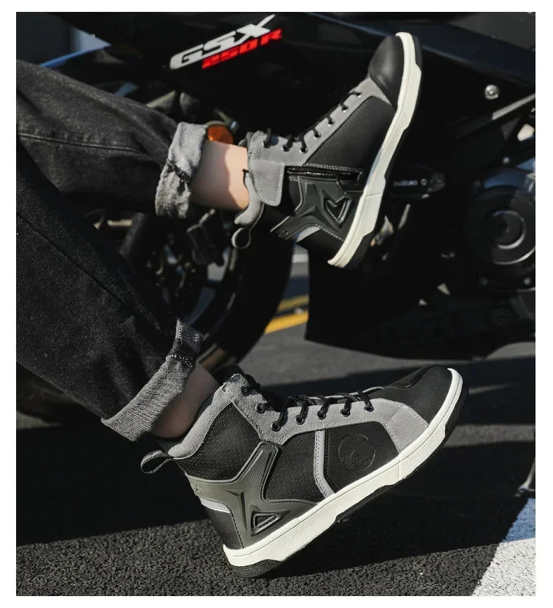 Men's Red Casual Motorcycle Boots – Summer Off-Road Riding Shoes, Motocross Style – Compatible with BMW & Honda Motorbikes