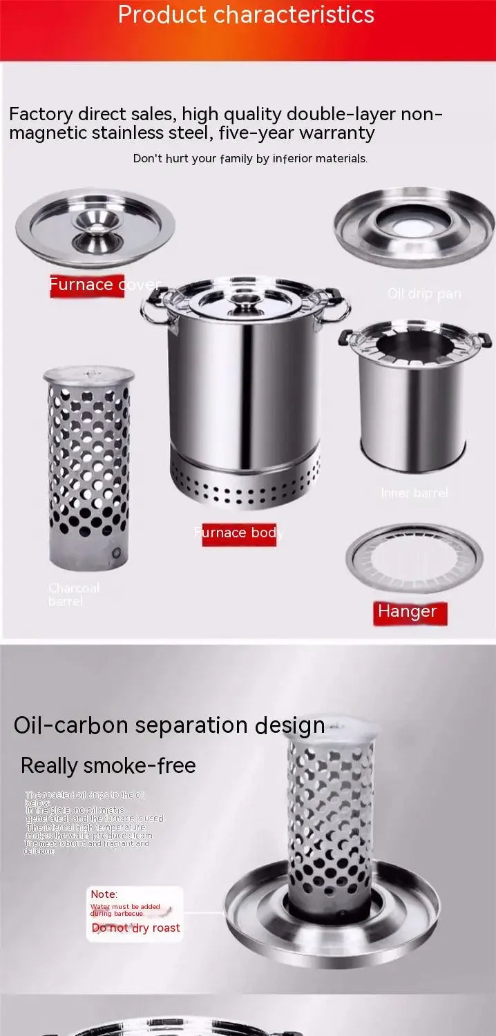 Smokeless Barbecue oven Household Charcoal indoor Barbecue Artifact Outdoor Stainless steel Barbecue oven Roast chicken oven Han