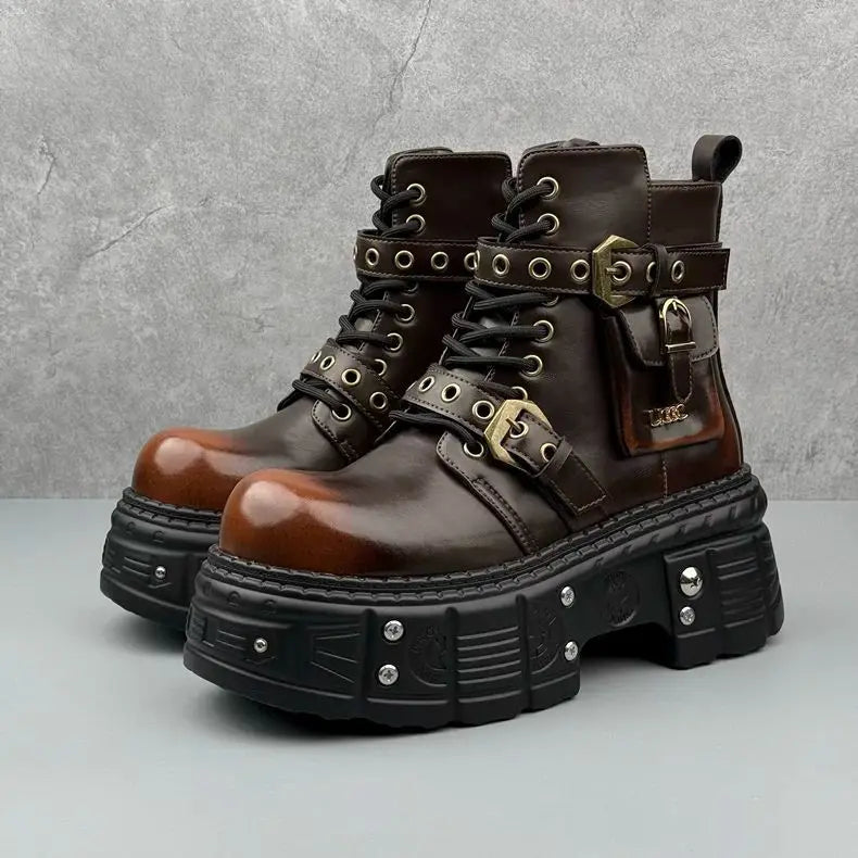 Thick-soled Men's 2024 Autumn and Winter Niche Design Fashion Heightening Short Dark Punk Wind Motorcycle Boots