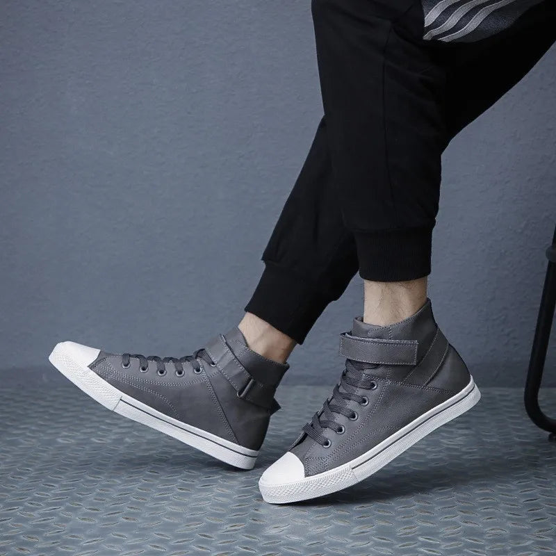 Ankle Boots Men Black PU Leather Shoes Autumn Winter Comfortable Platform Casual Shoes High-top 2022 Fashion Leahter Boots Man