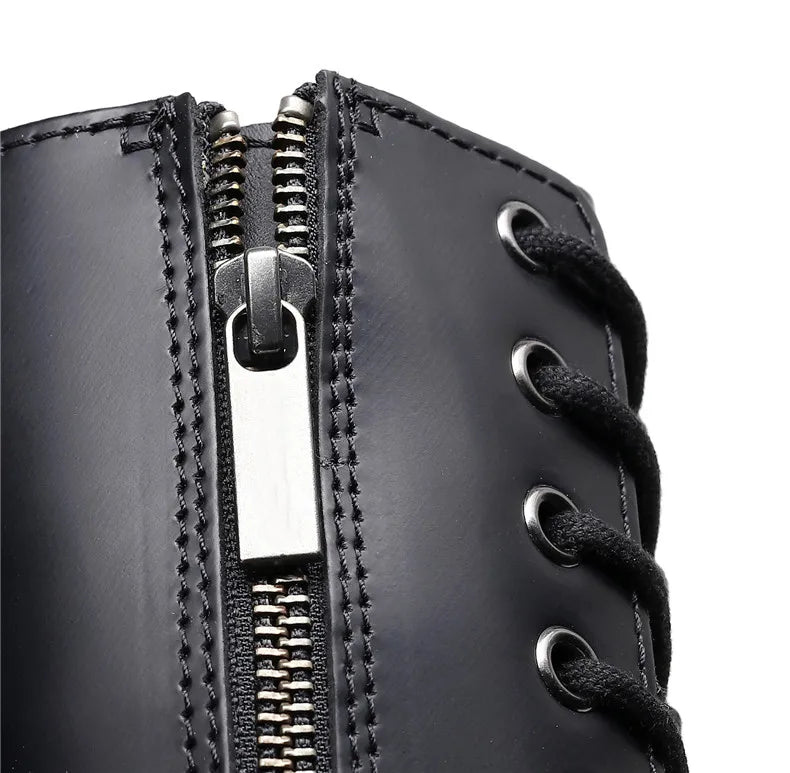 Women Boots Genuine Leather Platform Boots Motorcycle Designer Shoes Woman Zipper Optical Soles Fashion Sexy Punk Long Boots 39