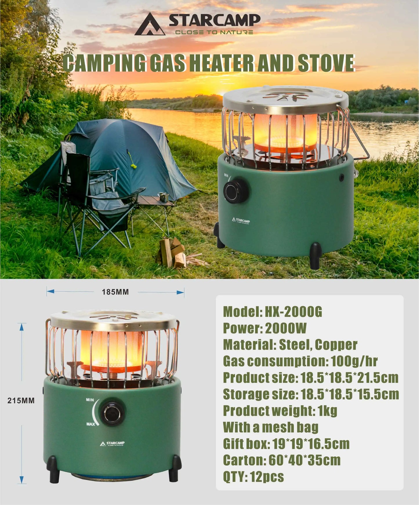 STARCAMP Portable Outdoor Camping Gas Heater & Stove 2 IN 1