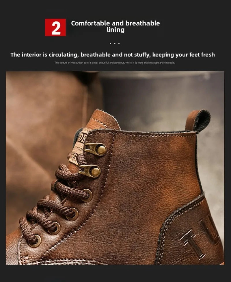 Men's Boots Four Seasons Soft-sole Non-slip Casual Boot Fashion Outdoor Work Boots High Boot Classic Joker Youth Leather Boots