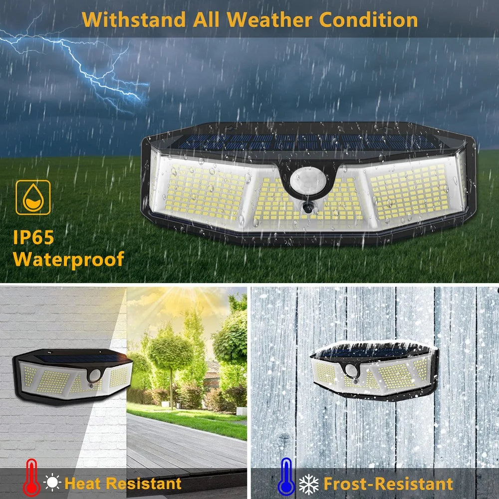 308 LED Solar Porch Light Waterproof Outdoor with Motion Sensor Light SunLight 3 Modes Street Wall Lamp LED Spotlight for Garden