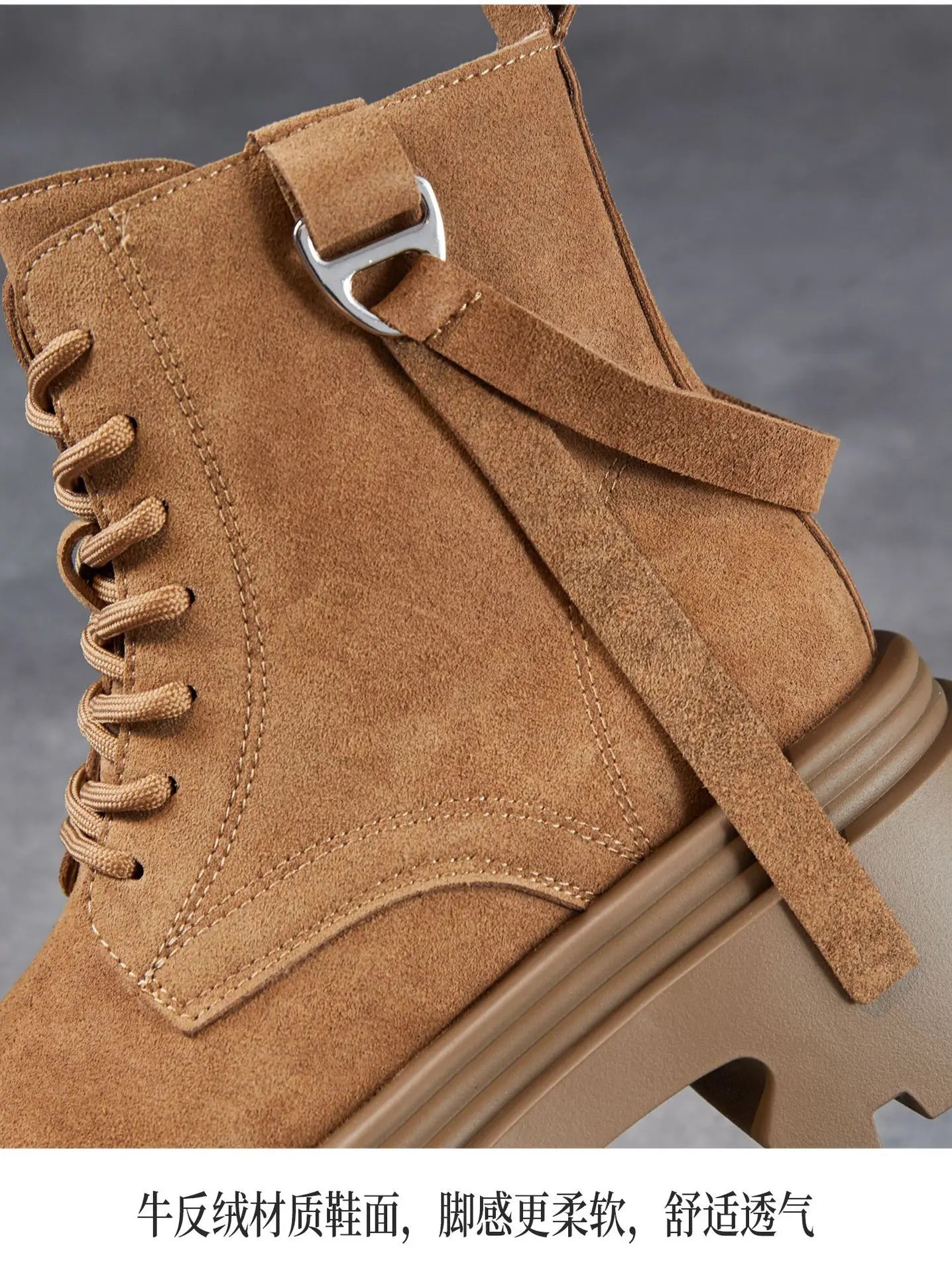 6.5cm Cow Suede Genuine Leather Women Booties Elthnic Pumps Comfy Ankle Knee High Spring Motorcycle Shoes Flats Platform Wedge