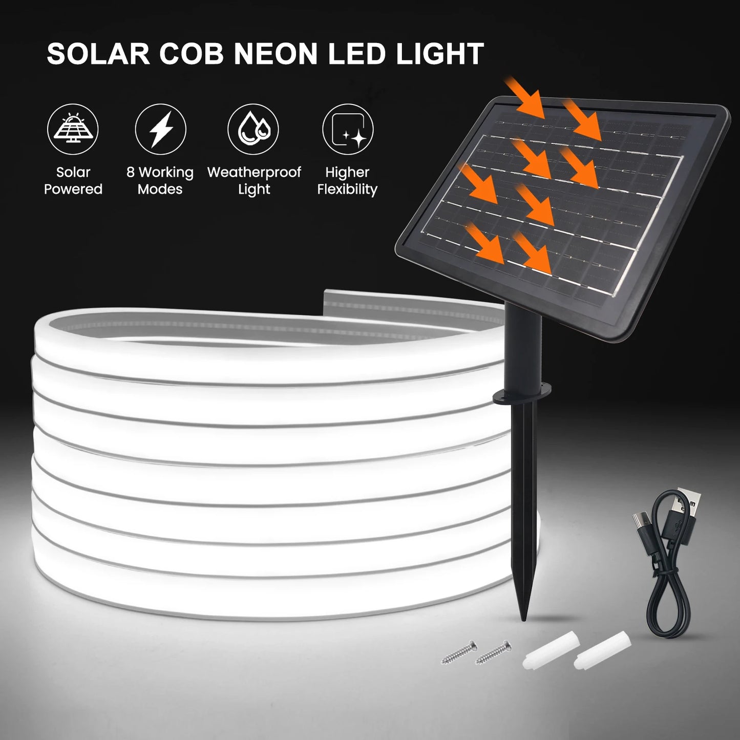 DC 24V COB Solar Neon Strip LED Lights 6X12MM 320LEDs Waterproof IP68 Flex Warm White Natural Double-sided Glow Linear Lighting