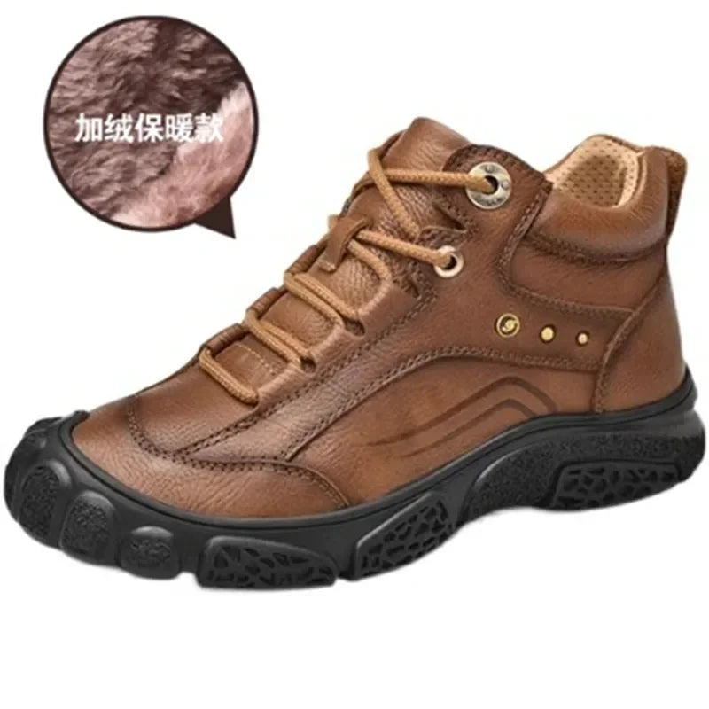 Motorcycle Riding Boots with Winter Velvet Style Warm Waterproof and Non Slip Outdoor Leisure Hiking Shoes Motorcycle Boots