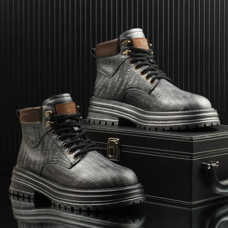 Motorcycle cycling shoes Ankle Boots Casual Sneaker Leather Shoes Loafers  Boots for Men Sports and Wear Round Toe Army Boots