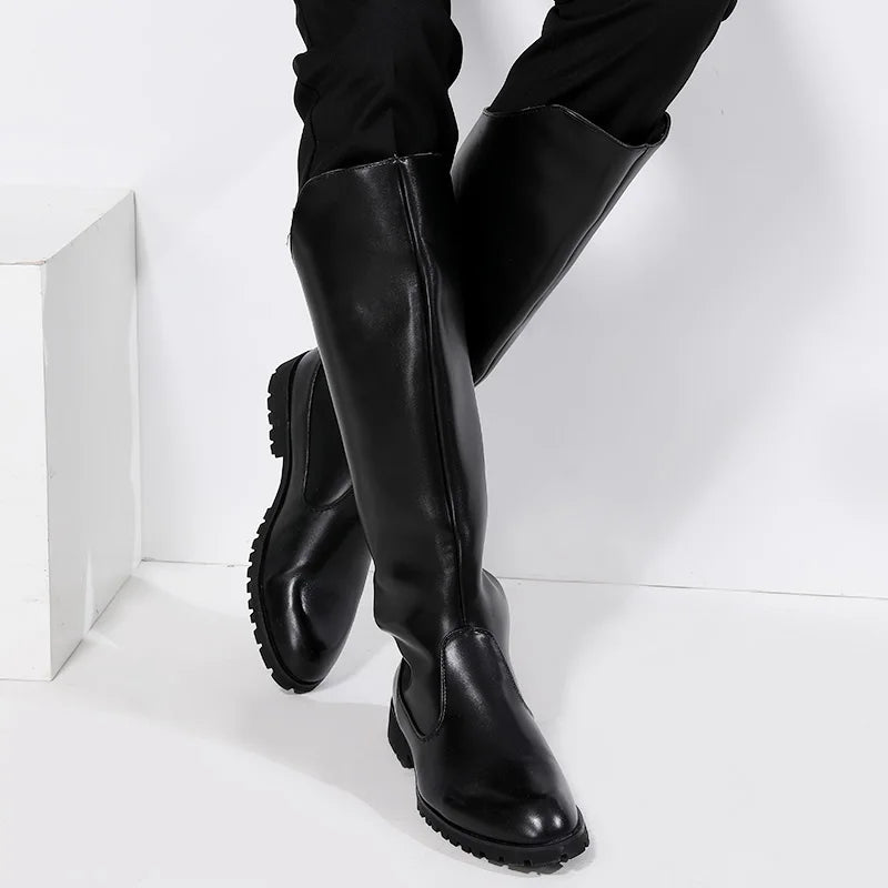 men luxury fashion high knight boots original leather shoes stage nightclub dresses long cowboy boot motorcycle botas masculinas