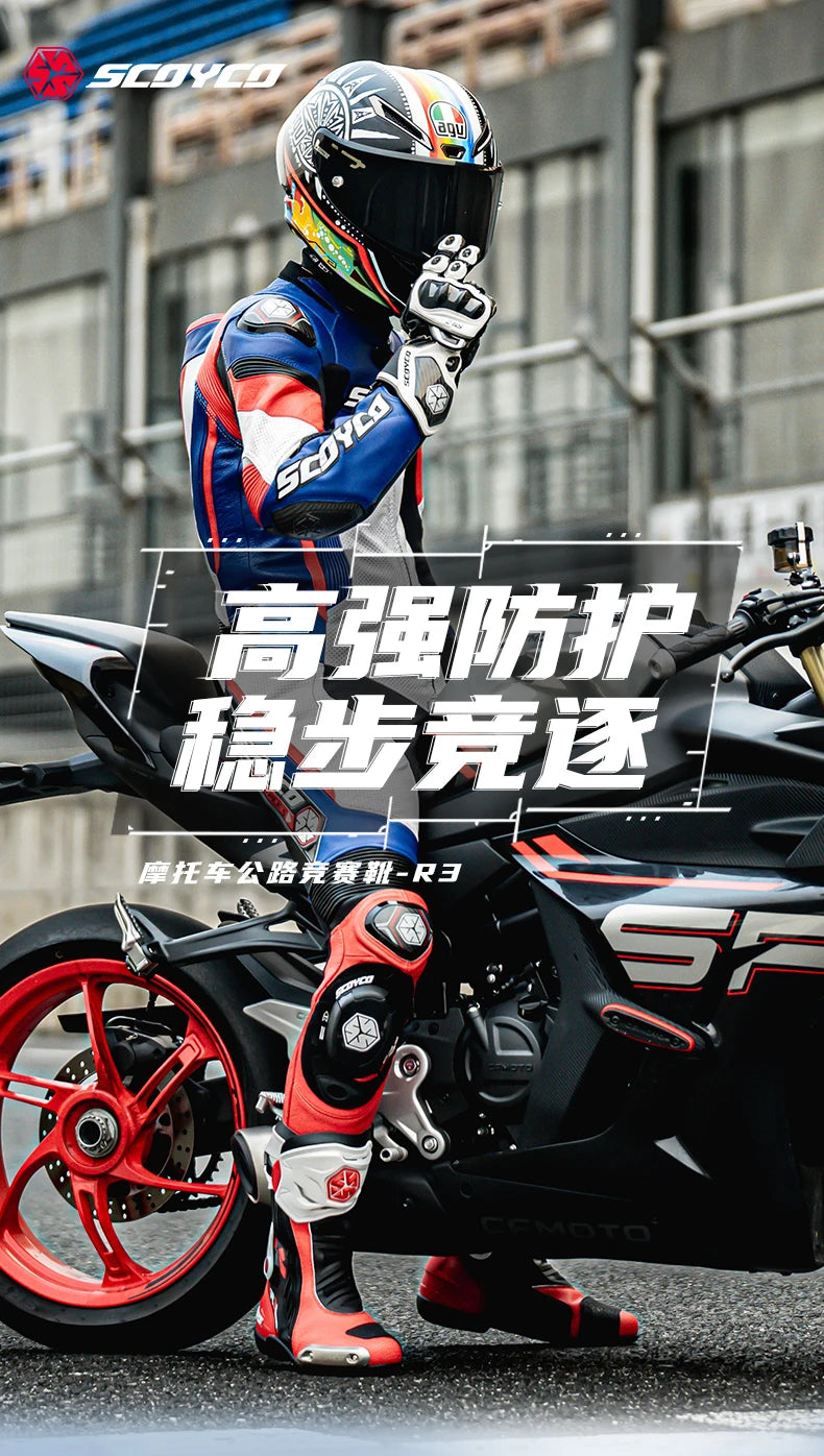 SCOYCO Motorcycle Boots Men Non-slip Anti-fall Professional Motorbike Racing Track Long Boots Mid-Calf Riding Protective Shoes