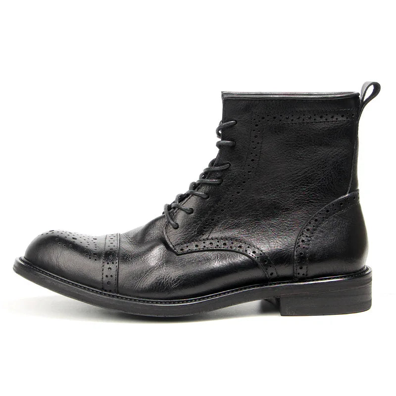 US 6-10 Business Man Mature Office Carving Brogue Shoes Men's Cowhide Top Layer Retro Genuine Leather Suit Boots